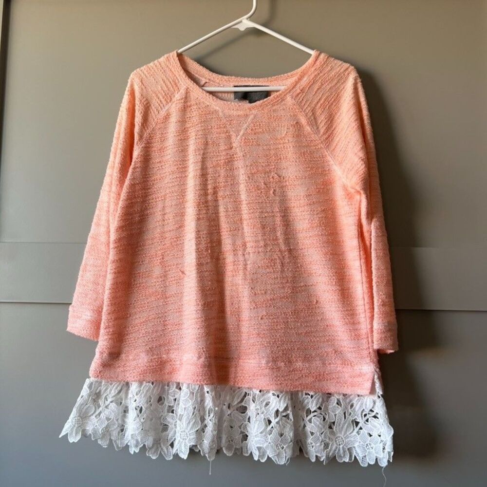 Anthropologie Sunday in Brooklyn Lace Long Sleeve Blouse Medium‎ Orange White